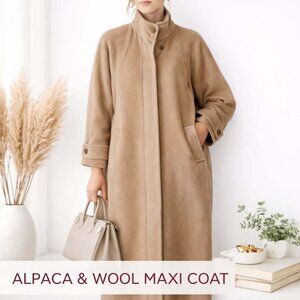 RARE FIND! Perry Ellis Vintage Alpaca & Wool Oversized Camel Maxi Coat Size XL